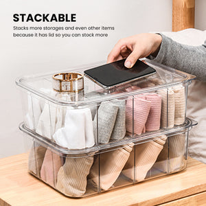 Locaupin Transparent Stackable Multipurpose Storage Organizer Kitchen Wardrobe Box with Removable Divider Sorting Container