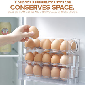 Locaupin Refrigerator Organizer 3 Tier Flip Design 30 Grid Egg Holder Fresh Keeper Storage Rack Kitchen Countertop Fridge Container