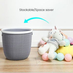 Locaupin Japanese Style Hand Held Clothes Sundry Laundry Round Washing Basket Textured Design Plastic Storage Organizer For Toys Cosmetics (Small)