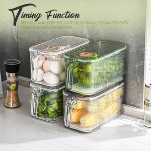 Locaupin Refrigerator Storage Fruit Vegetable Fresh Keeper Meat Container with Handle Easy Open Lid Fridge Organizer Bin Drain Board