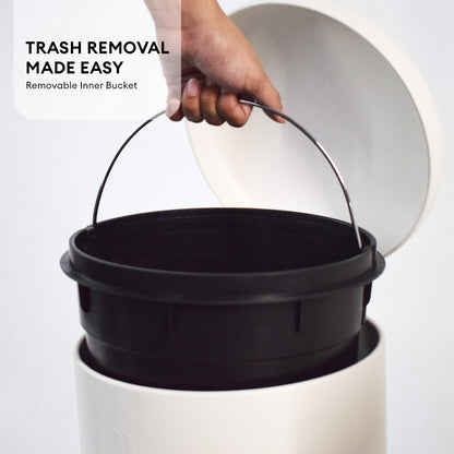 Locaupin Powder Coated Metal Hands Free Foot Pedal Type Trash Can Silent Close Lid Waste Basket Garbage Container Bin with Inner Compost Bucket