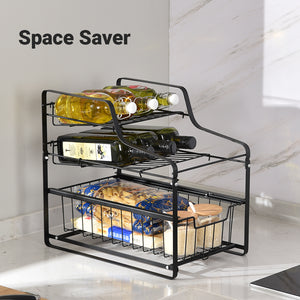 Locaupin 3-Tier Countertop Seasoning Holder Spice Rack Storage Drawer Basket Wire Shelf Pantry Kitchen Organizer