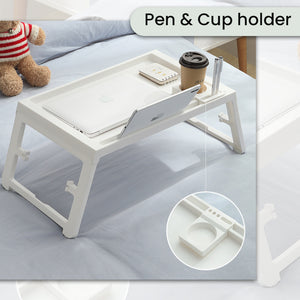 Locaupin Portable Desk Folding Lazy Study Laptop Bed Table with Cup Holder for Serving Breakfast Tray Working Reading on Sofa Couch