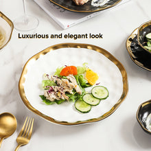 Load image into Gallery viewer, Locaupin Golden Rim Elegant Textured Porcelain Tableware Pasta Bowl Luxury Dinner Plate Party Wedding Dessert Steak Serving Dish

