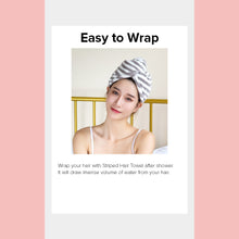 Load image into Gallery viewer, Locaupin Stripes Design Strong Water Absorption Quick Drying Coral Velvet Hair Towel Cap Shower Head Twist Wrap with Button
