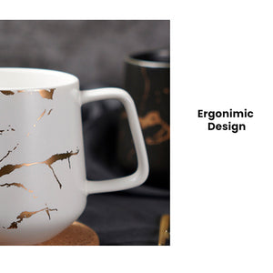 Locaupin Marble Pattern Home Office Porcelain Coffee Mug with Acacia Wooden Lid Milk Tea Latte Cup with Handle Cold Hot Drinks Beverage