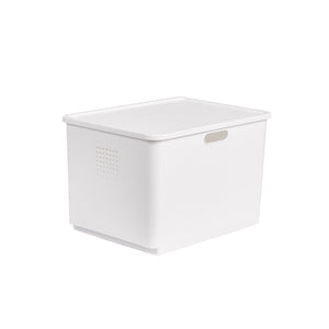Locaupin Multipurpose White Storage Box Organizer Bin Front Wheel Easy Transport Handle Closet Shelf Container with Lid