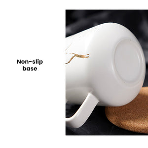 Locaupin Marble Pattern Home Office Porcelain Coffee Mug with Acacia Wooden Lid Milk Tea Latte Cup with Handle Cold Hot Drinks Beverage