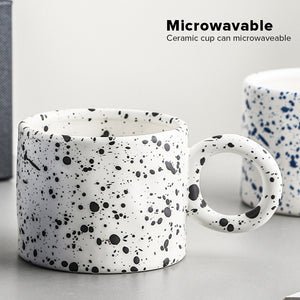 Locaupin Porcelain Drinkware Round Ball Handle Microwavable Coffee Mug Milk Tea Cup Hot and Cold Drink Beverage