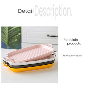 Locaupin Porcelain Microwavable Oven Safe Bakeware Serving Tray Rectangular Baking Pan Plate Dish For Dinner Dessert Pie with Two Handle