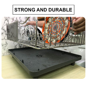 Locaupin Kitchen Sink Counter Dish Rack with Removable Drainer Spout Easy Drying Plates Storage Tray Utensil Holder