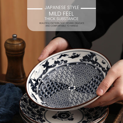 Locaupin Japanese Porcelain Printed Dinner Plate Dessert Appetizer Pasta Salad Bowl Serving Dish in Restaurant Family Party