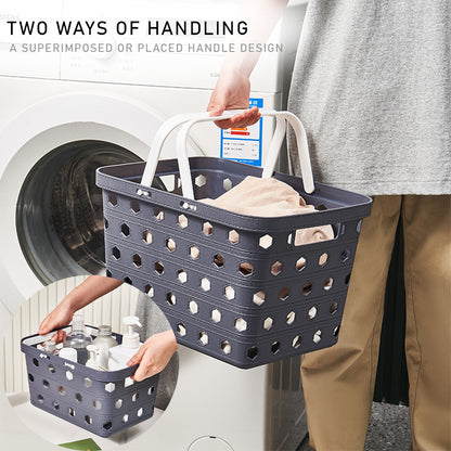 Locaupin Plastic Basket Bin with Handle Multipurpose Kitchen Countertop Laundry Toiletries Organizer Stackable Closet Storage