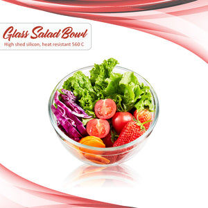 Locaupin Borosilicate Glass All Purpose Round Salad Bowl Food Container Mixing Fruit Prepping Serving Dessert Snack