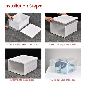 Locaupin Frosted With Lid Shoe Box Cabinet Organizer Dust-Proof Disassemble Clamshell Plastic Storage Case Set