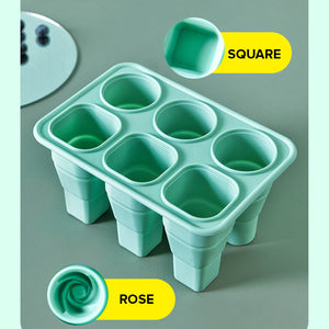 Locaupin 6 Grid Foldable Popsicle Mold Easy Release Food Grade Silicone Tray Homemade DIY Ice Cream Stick Maker for Kids