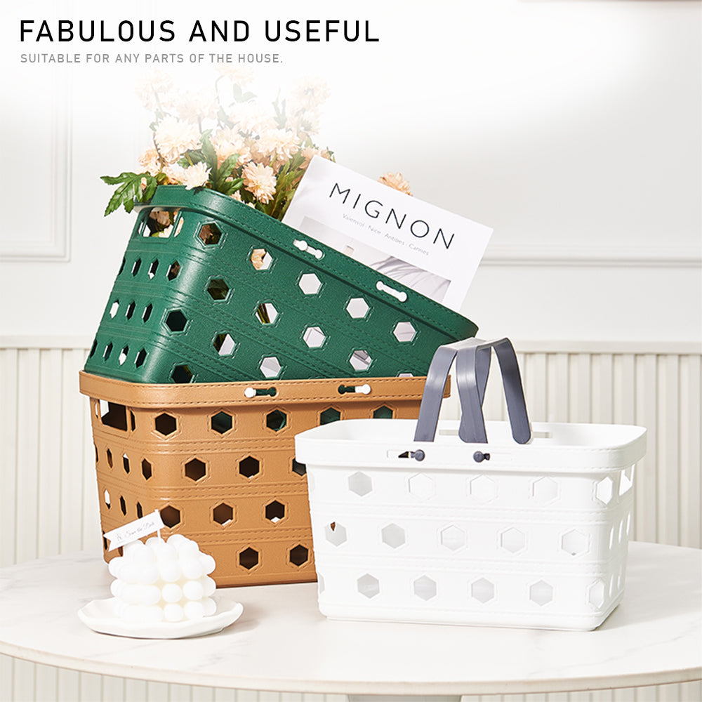 Locaupin Set of Basket with Handle Multipurpose Kitchen Storage Countertop Shelf Laundry Organizer