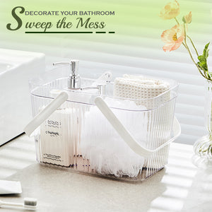 Locaupin Transparent Multipurpose Storage Basket with Handle Bathroom Vanity Cosmetic Shower Tote Organizer Bin