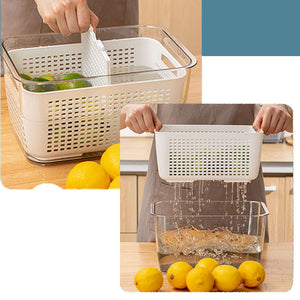 Locaupin Kitchen With Lid Drain Basket Fruit and Vegetable Washing Container Basket Preservation Box Food Organizer Well-Sealed