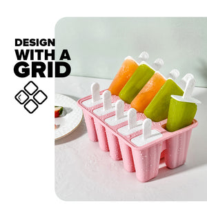 Locaupin 10 Grid Popsicle Mold Homemade DIY Ice Cream Stick Maker for Kids Reusable Easy Release Food Grade Silicone Tray