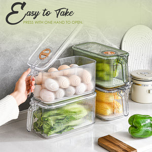 Locaupin Refrigerator Storage Fruit Vegetable Fresh Keeper Meat Container with Handle Easy Open Lid Fridge Organizer Bin Drain Board