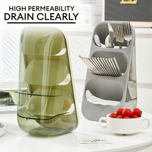 Locaupin 3 Compartment Utensil Holder Kitchen Counter Separable Cutlery Storage Caddy Display Automatic Draining Holes