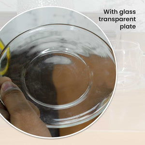 Locaupin 325 ml Glass Pot Mugs With Glass Plate Transparent Breakfast Cup High Temperature Heat Resistance Creative Coffee Milk Tea Yogurt Oat Mugs