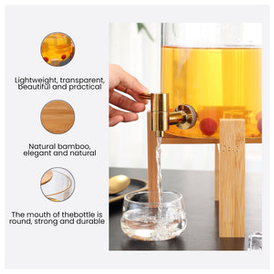 Locaupin Borosilicate Glass Bamboo Lid Water Jug Dispenser with Wooden Stand Hot and Cold Fridge Pitcher Beverage Jar Storage