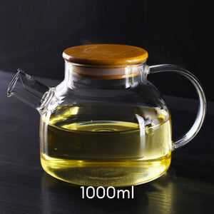 Locaupin Tea Pot Maker with Removable Spout Filter Heat Resistant Borosilicate Glass Bamboo Lid Kettle Hot Cold Beverage