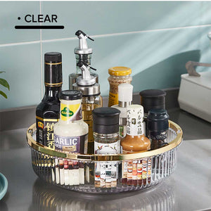 Locaupin 360° Rotating Kitchen Shelf Organizer Condiment Spice Spinner with Handle Multipurpose Pantry Cabinet Turntable Rack Tray