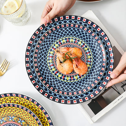 Locaupin Pattern Design Dinnerware Porcelain Dinner Plate Serving Dishes for Salad Pasta Dessert Microwave Oven Safe Pan