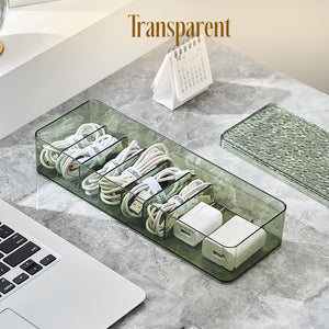 Locaupin Data Cable Cord Organizer Box with Compartment Charger USB Wire Ties Management Bin Desk Accessories Case with Cover