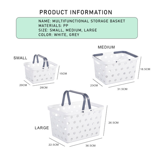 Locaupin Set of Basket with Handle Multipurpose Kitchen Storage Countertop Shelf Laundry Organizer