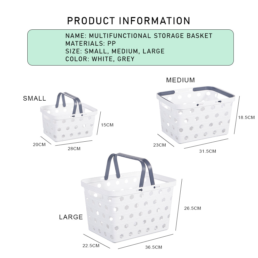 Locaupin Set of Basket with Handle Multipurpose Kitchen Storage Countertop Shelf Laundry Organizer