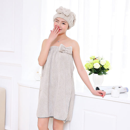 Locaupin Bow Design Women's Shower Drying Towel Dress Tube Absorbent Bath Skirt Cover Up Robe Body Wrap Spa Beach Pool