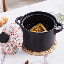 Load image into Gallery viewer, Locaupin Japanese Style Sakura Design Kitchen Porcelain Casserole Cooking Soup Pot with Lid and Handle Heat Resistant Dinner Serving Bowl
