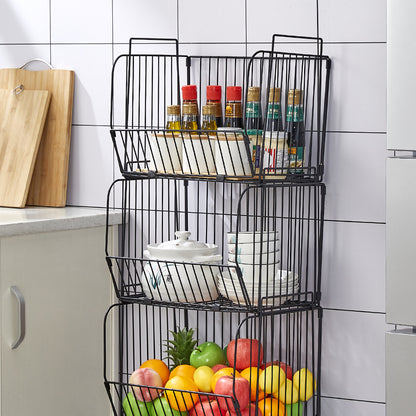 Locaupin Kitchen Basket Fruit and Vegetable Storage Organizer with Wheels Easy to Move and Rotate Wrought Iron