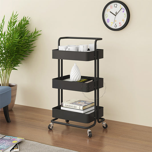 3-Tier All Metal Kitchen Utility Classic Trolley Cart Shelf Rack Organizer with Wheels and Handle