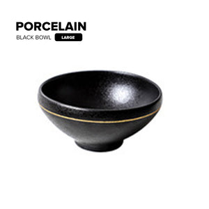 Locaupin Porcelain Catering Dish Serving Black Rice Bowl Snack Appetizer Plate For Steak Salad Pasta Restaurant Hotel Party Dinnerware