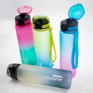 Locaupin Gradient Frosted Fitness Sports Water Bottle Snap Design Lid For Student to Outdoor Running Cycling Gym Workout Office School