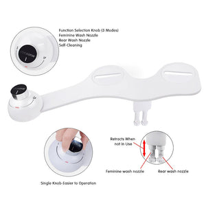 Locaupin Bathroom Hands-Free Non Electric Bidet Toilet Seat Attachment with Dual Nozzles For Rear & Feminine Wash
