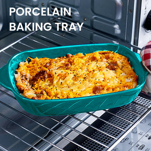 Locaupin Tableware Microwavable Oven Food Porcelain Baking Dish Pan Plate Casserole Rectangular Bakeware Double Handle Lasagna Pasta Cooking