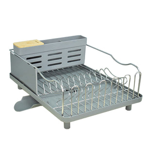 Locaupin Kitchen Sink Counter Dish Rack with Removable Drainer Spout Easy Drying Plates Storage Tray Utensil Holder