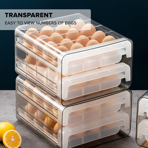 Locaupin Drawer Design Double Layer Egg Container Refrigerator Space Saver Countertop Storage Box Tray Holder Kitchen Fridge Organizer
