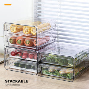 Locaupin Food Storage Double Layer Stackable Drawer Type Container Removable Drain Tray Refrigerator Fruit Vegetable Fridge Organizer Fresh Keeper Bin