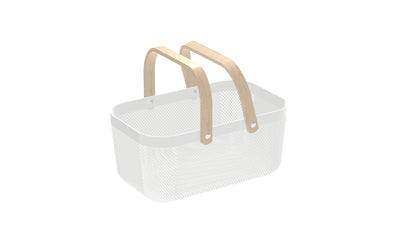 Locaupin Plastic Mesh Basket with Wooden Handle Cosmetic Organizer Kitchen Fruit Vegetable Storage Multifunctional Salon Spa Shopping Bin