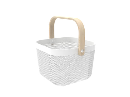 Locaupin Plastic Mesh Basket with Wooden Handle Cosmetic Organizer Kitchen Fruit Vegetable Storage Multifunctional Salon Spa Shopping Bin