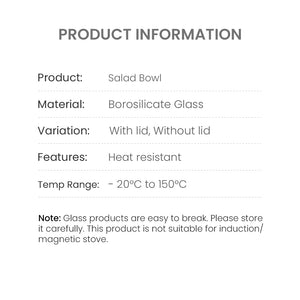 Locaupin Heat Resistant Borosilicate Glass Fruit Vegetable Dessert Serving Salad Bowl Multipurpose Stackable Food Storage Microwavable Oven Safe
