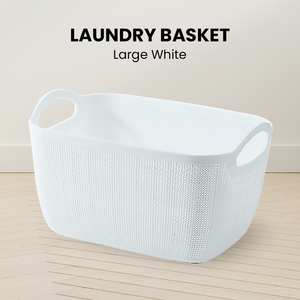 Locaupin Hand Held Clothes Sundry Storage Basket Japanese Style Textured Design Plastic Wardrobe Cosmetic Organizer Bathroom Accessories (Large)