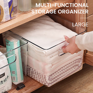 Locaupin Transparent Storage Organizer Desktop Wardrobe Storage Cabinet Sorting Cosmetic Container Multifunctional Basket Bin For Bedroom Kitchen (PET Plastic)